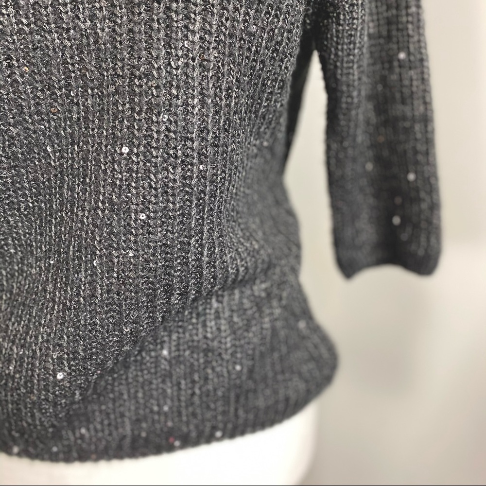 Zara Crewneck Knit Black 3/4 Sleeve Sweater w/ Glitter Bead